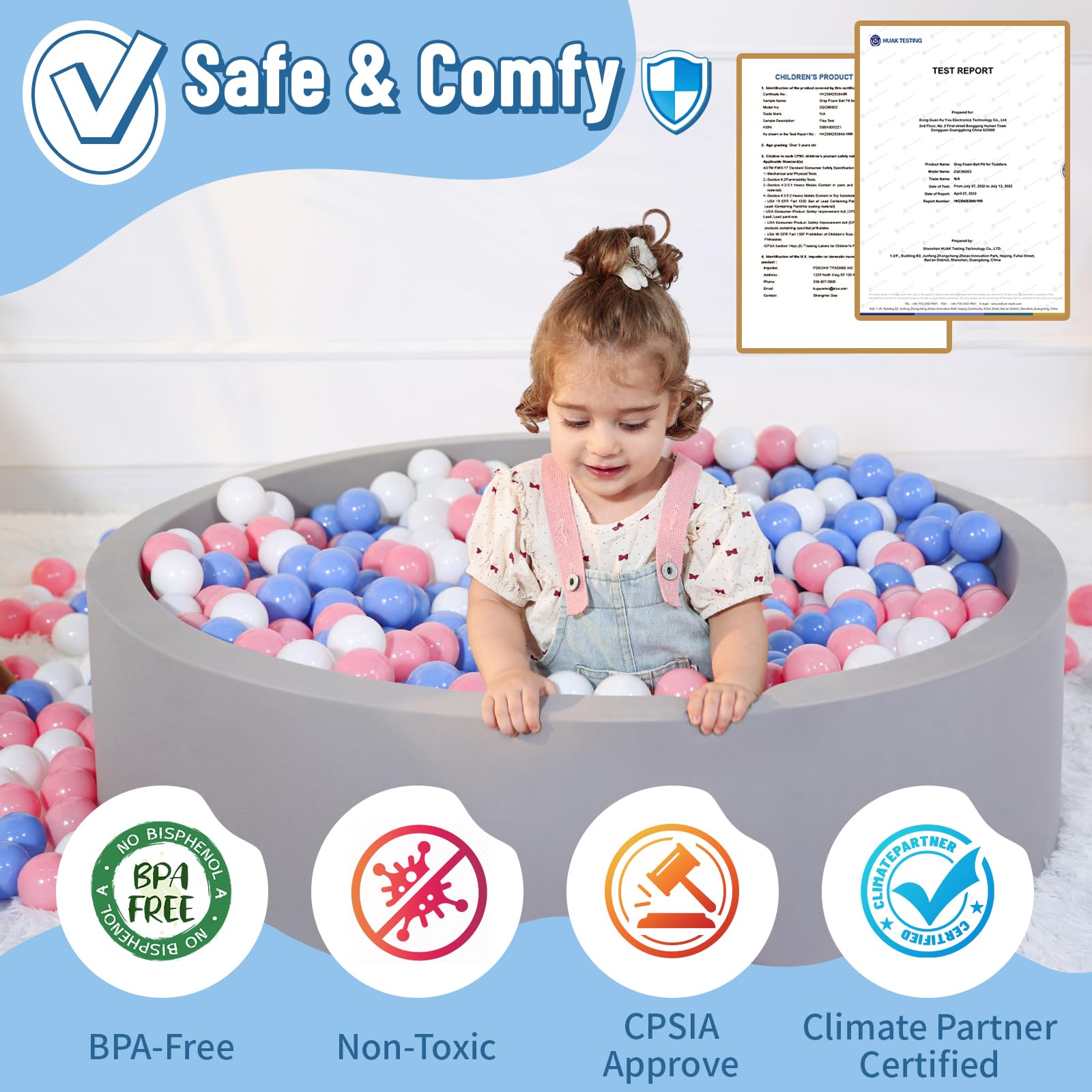 Brightly colored ball pit balls included encourage sensory play and color recognition.