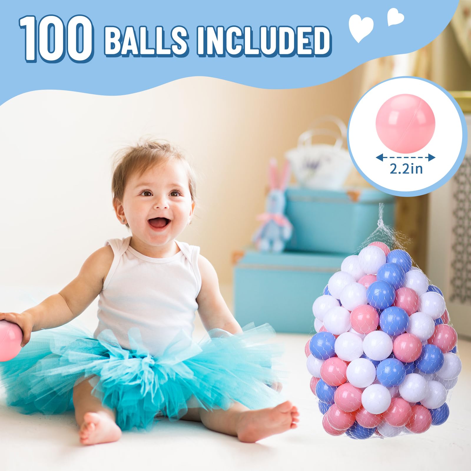Wilwolfer foam ball pit with 33.5-inch diameter offers a roomy play area.