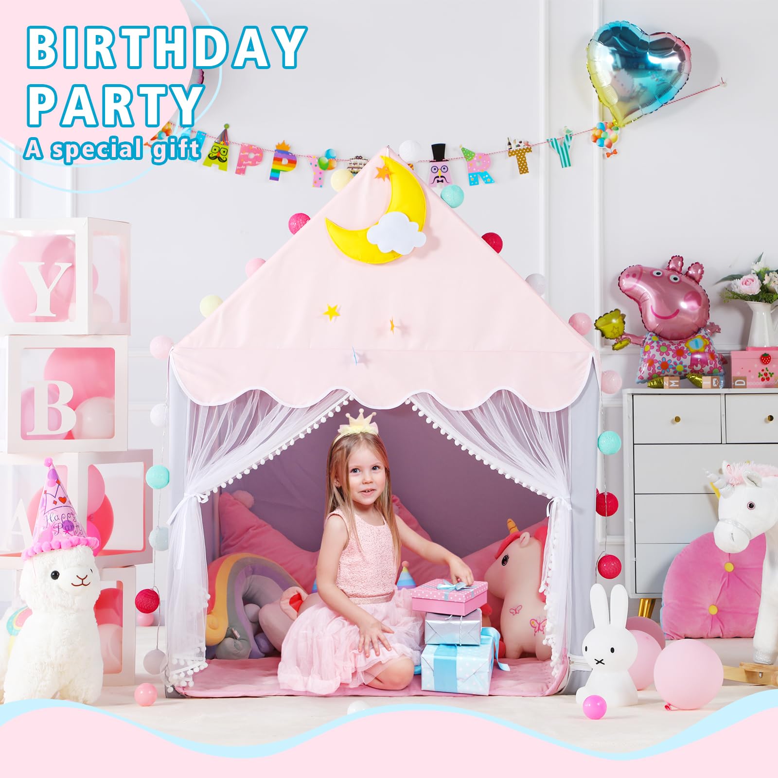 Wilwolfer gray princess tent, soft mat space for naps and play.