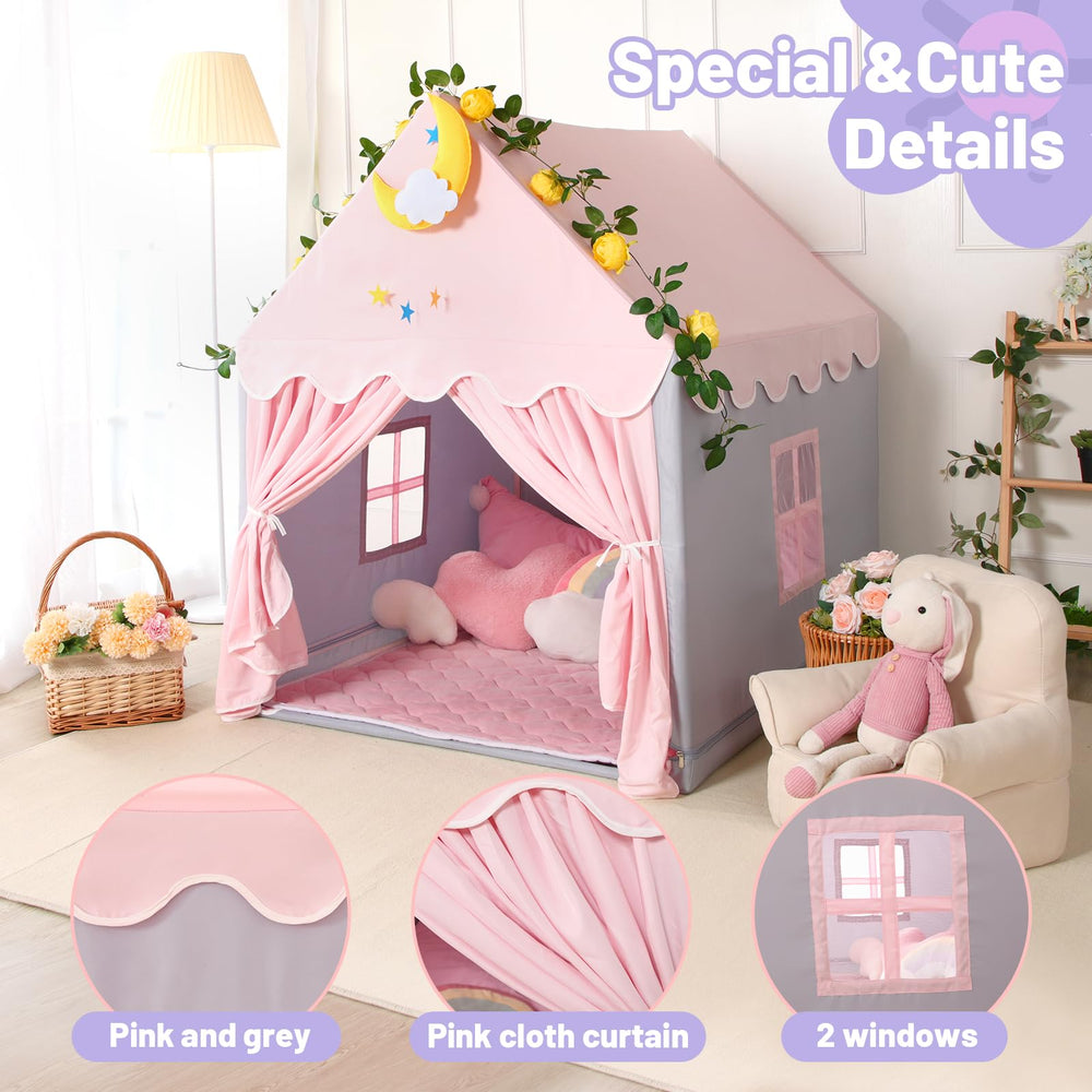 Wilwolfer kid tent pink roof with curtains for inviting decor