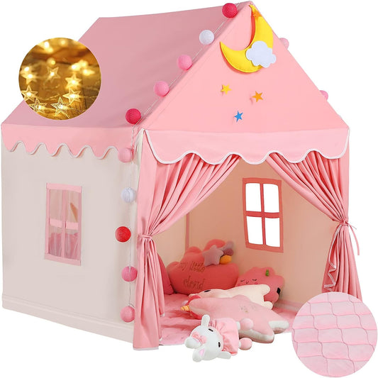 Wilwolfer kid tent with mat and star lights inside, cozy toddler play space.