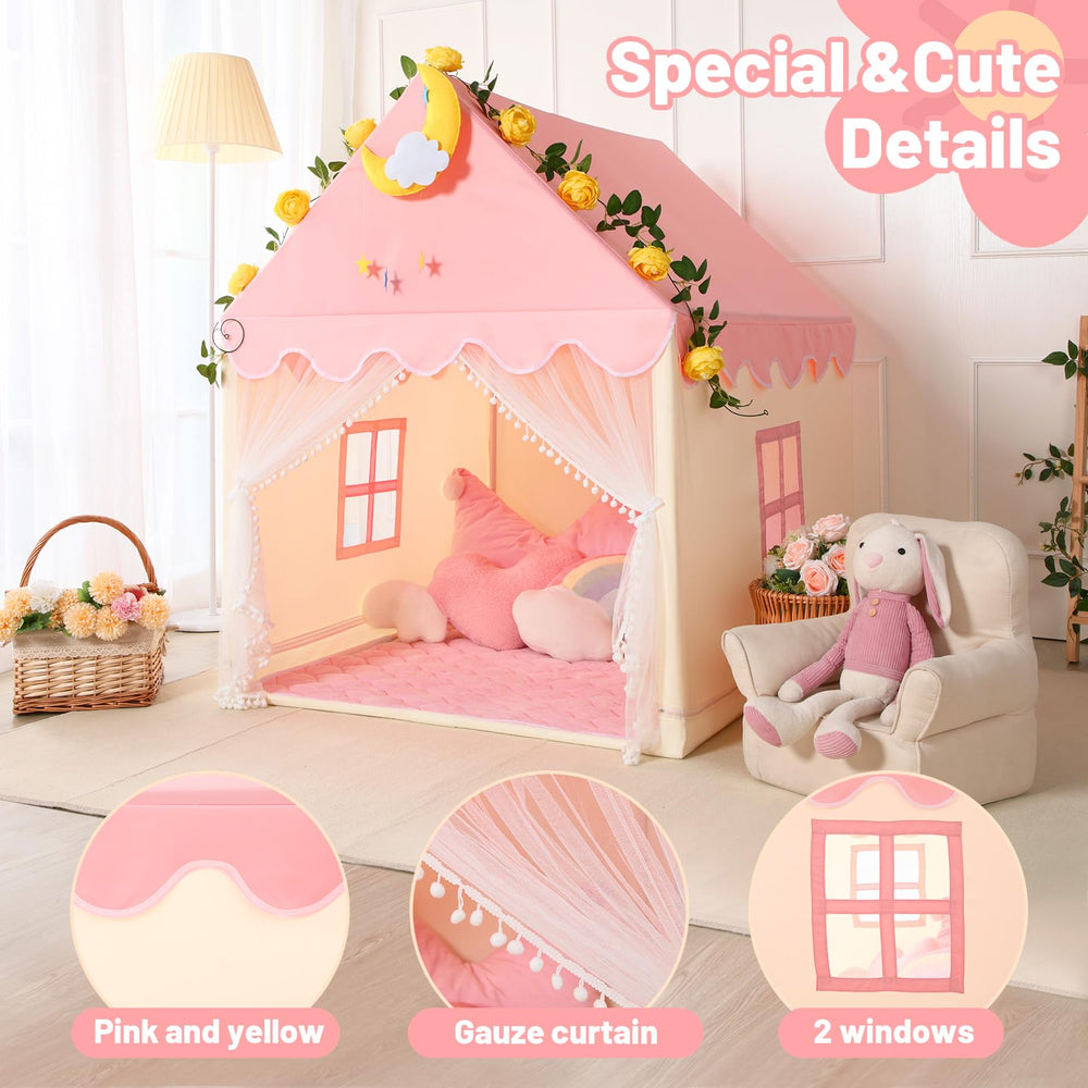 Wilwolfer pink tent doorway with curtains invites kids into imaginative play.
