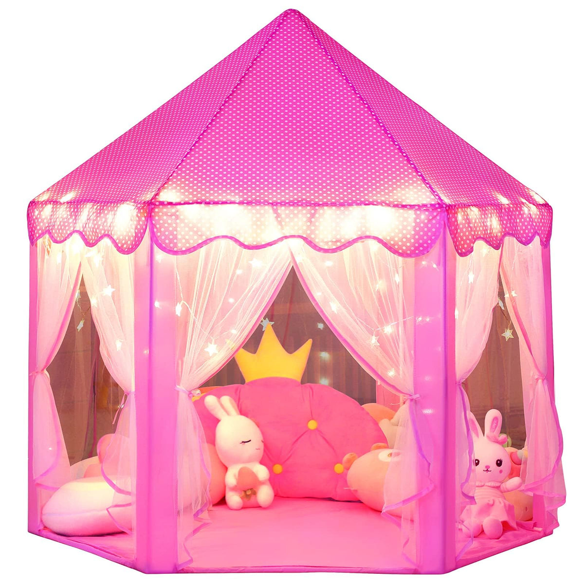 Wilwolfer Princess Castle Play Tent pink offers a cozy royal retreat for imaginative play.
