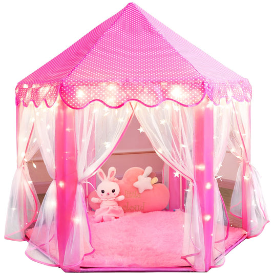 Wilwolfer Princess Tent pink castle for indoor play, spark imagination and cozy playtime.