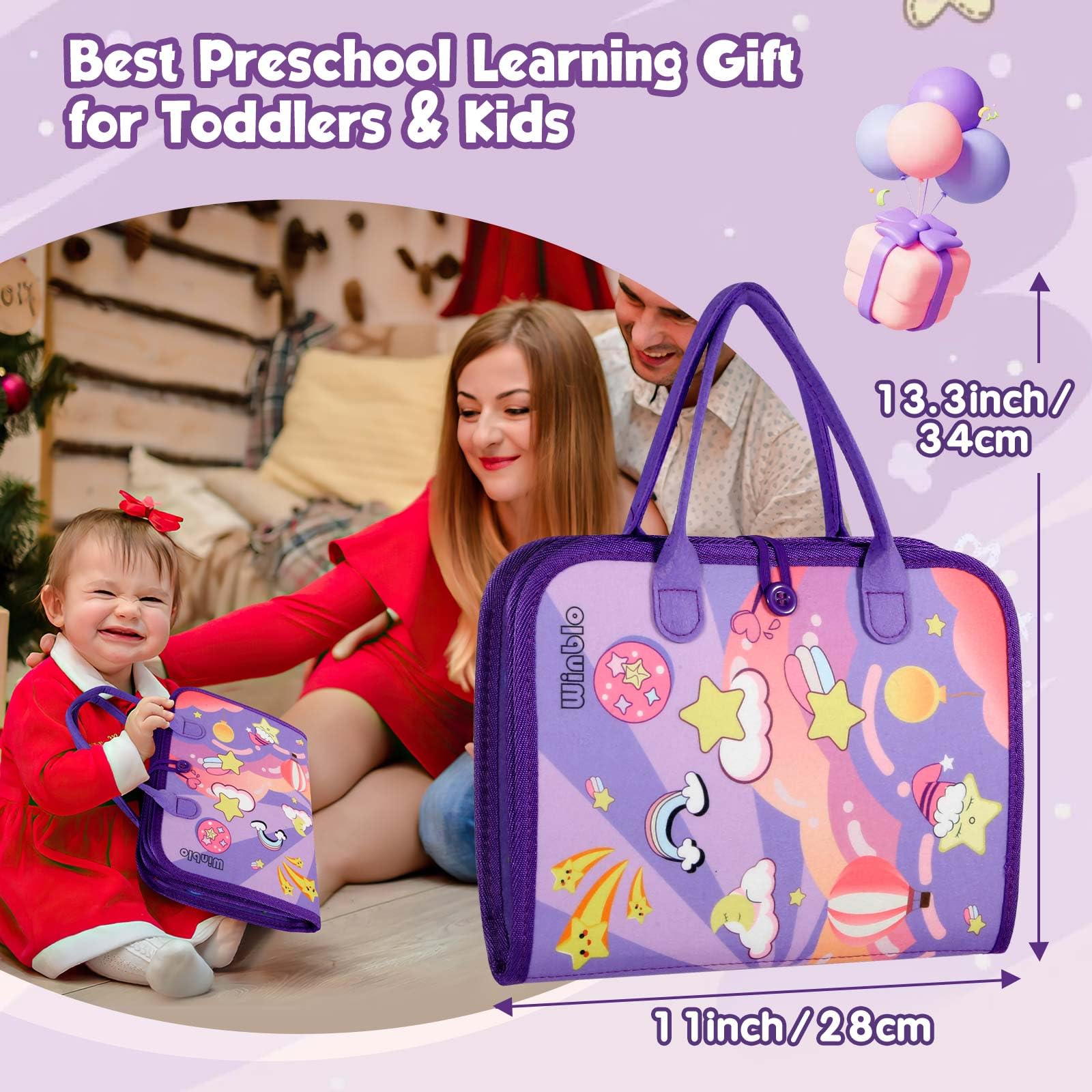 Winblo Toddler Busy Board travel-handle design aids on-the-go learning.