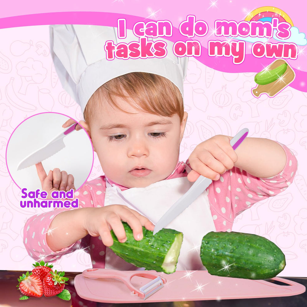 Windidi kids kitchen knife set features serrated blades for safe pretend cutting