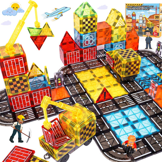 Windidi magnetic tiles road set for imaginative road-building and city play