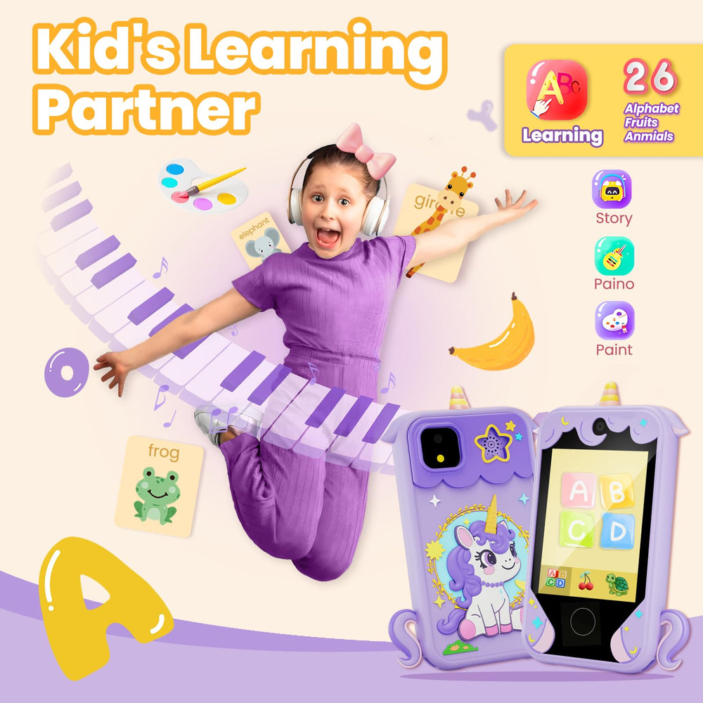 Windpaint Kids Phone purple music and stories, built-in MP3 player for calm downtime.
