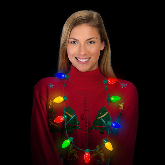 Windy City Novelties 9-bulb LED necklace with bright multi-color lights for events.