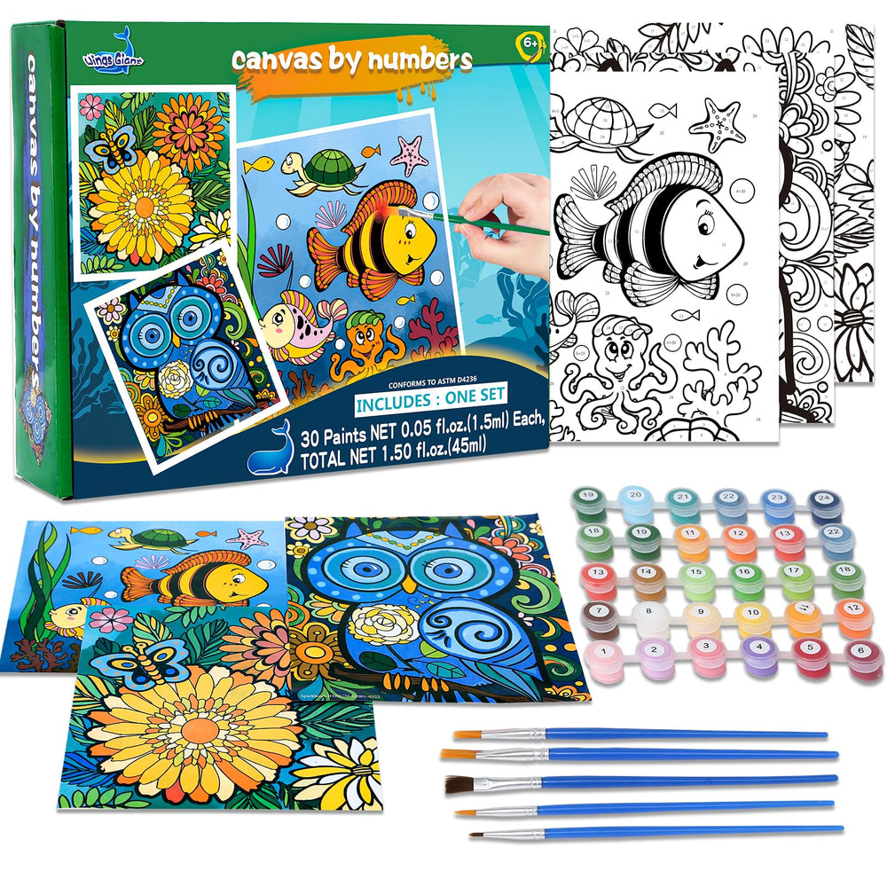 Wings Giant paint by numbers kit with three framed canvases sparks kid creativity