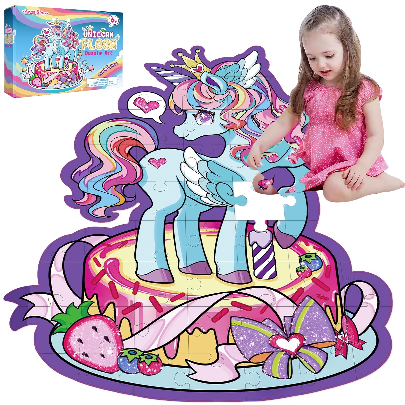 Wings Giant unicorn floor puzzle at 27 by 33 inches promoting collaborative play