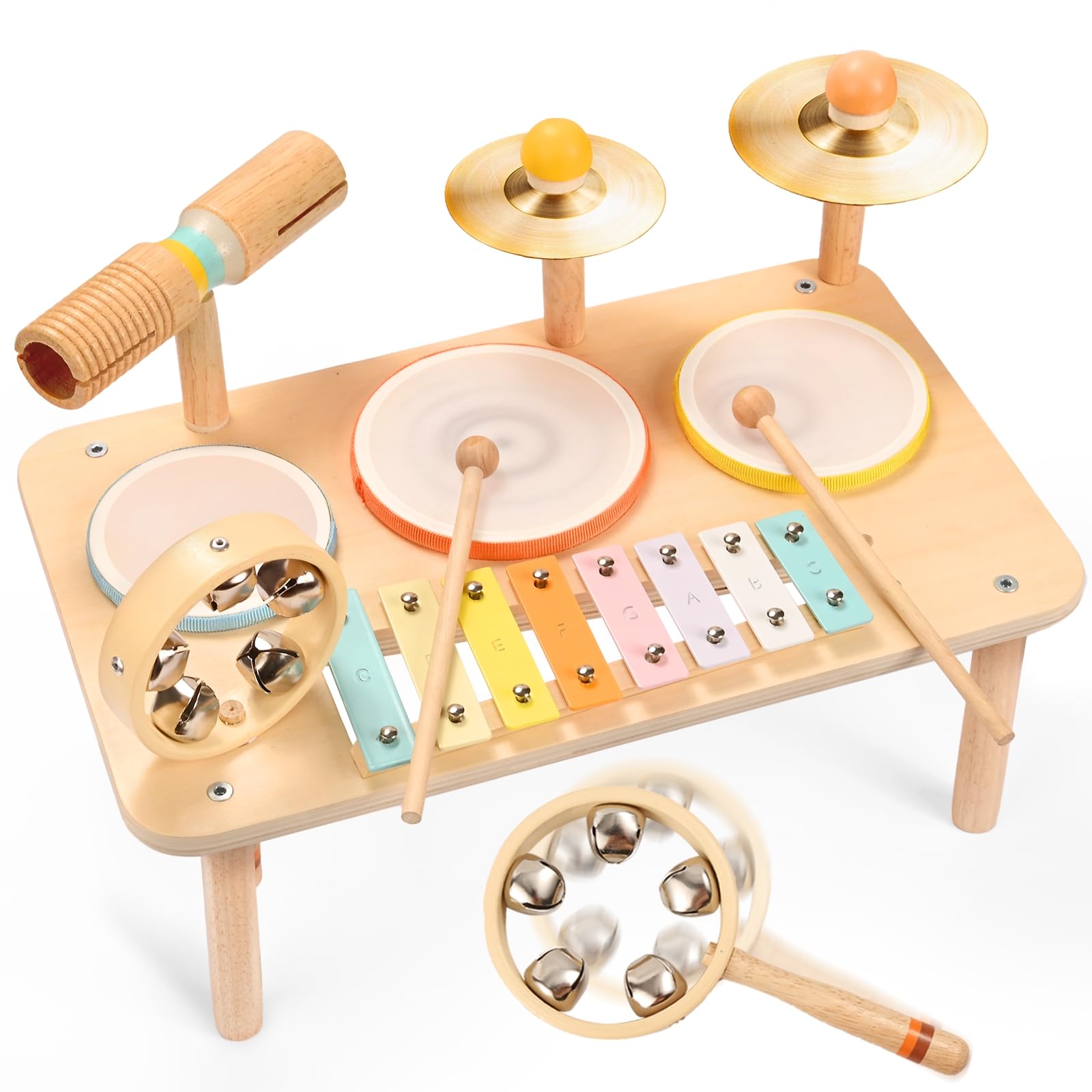 WINGYZ 10-in-1 drum set with warm tones for toddler play.