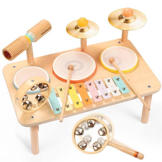 WINGYZ 10-in-1 drum set with warm tones for toddler play.