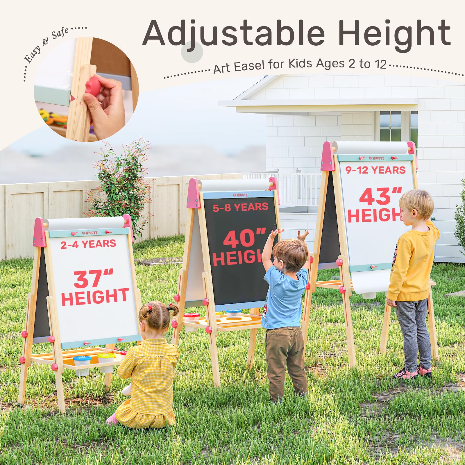 Wingyz Easel adjustable heights support growing children from 2 to 12.