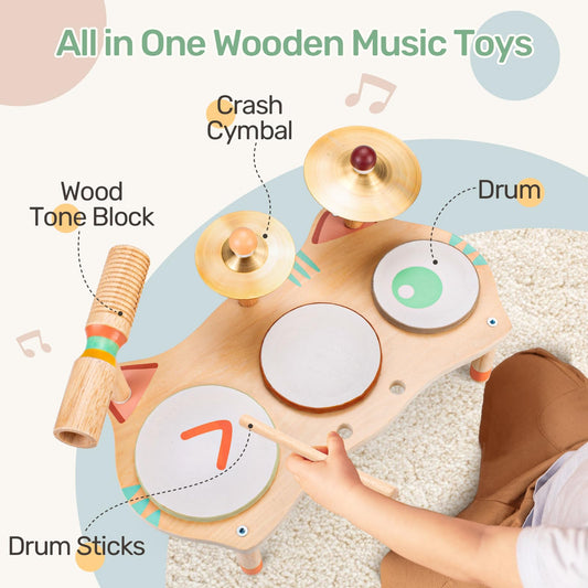 Wingyz Kids drum set wooden tone block highlights sensory texture.