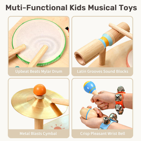 Wingyz wooden musical table close-up showing natural materials for safe play