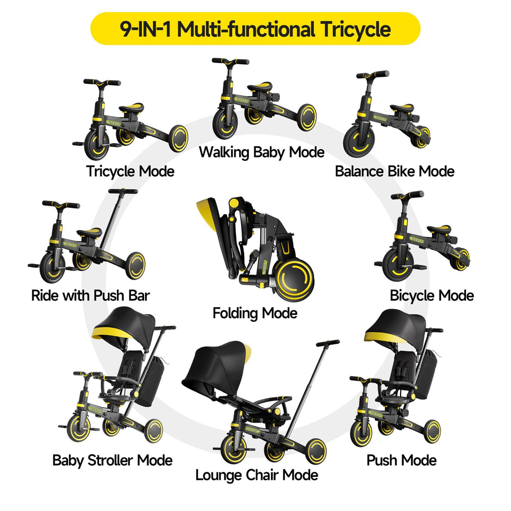 WinHope 9-in-1 push tricycle adjustable handlebar fits growing children for comfort.