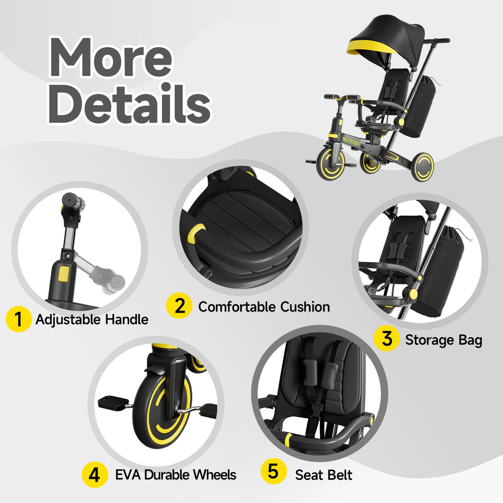 WinHope 9-in-1 push tricycle footrest supports correct foot placement during growing rides.