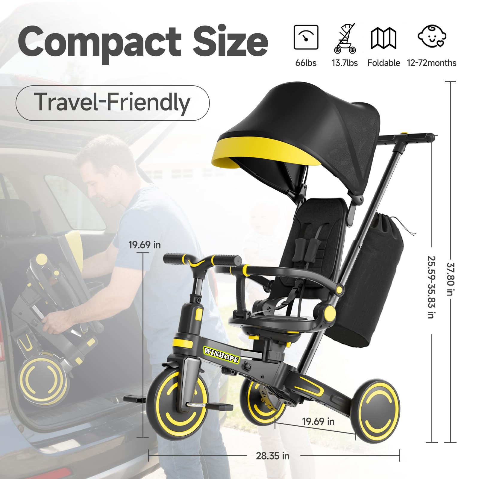 WinHope 9-in-1 push tricycle safety harness ensures secure rides for toddlers.