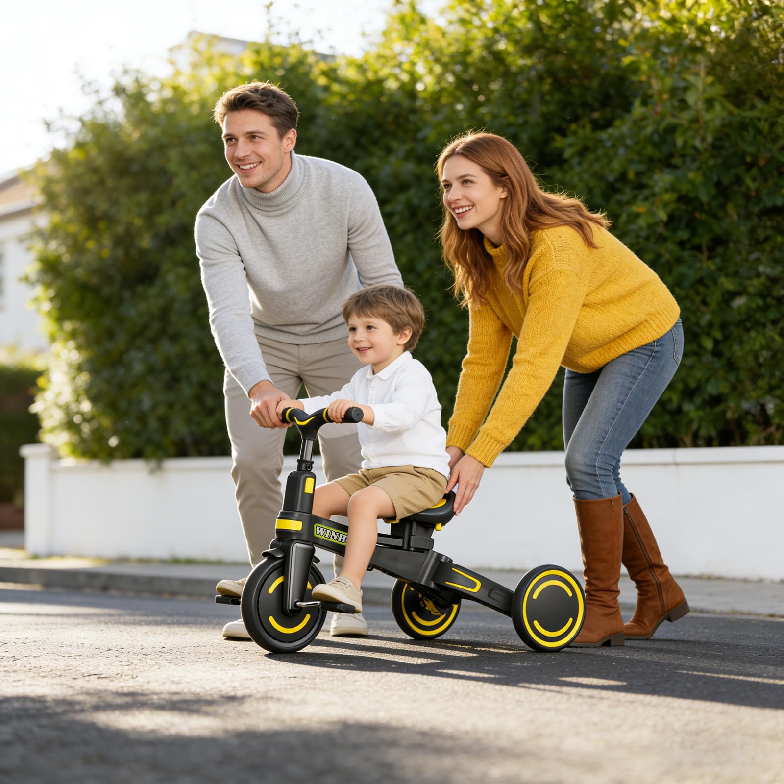 WinHope 9-in-1 push tricycle storage basket keeps essentials within reach.