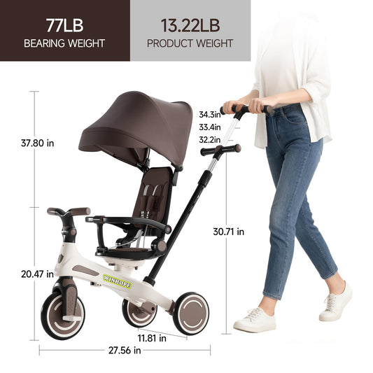 WinHope adjustable push handle enhances parent comfort during outdoor rides.