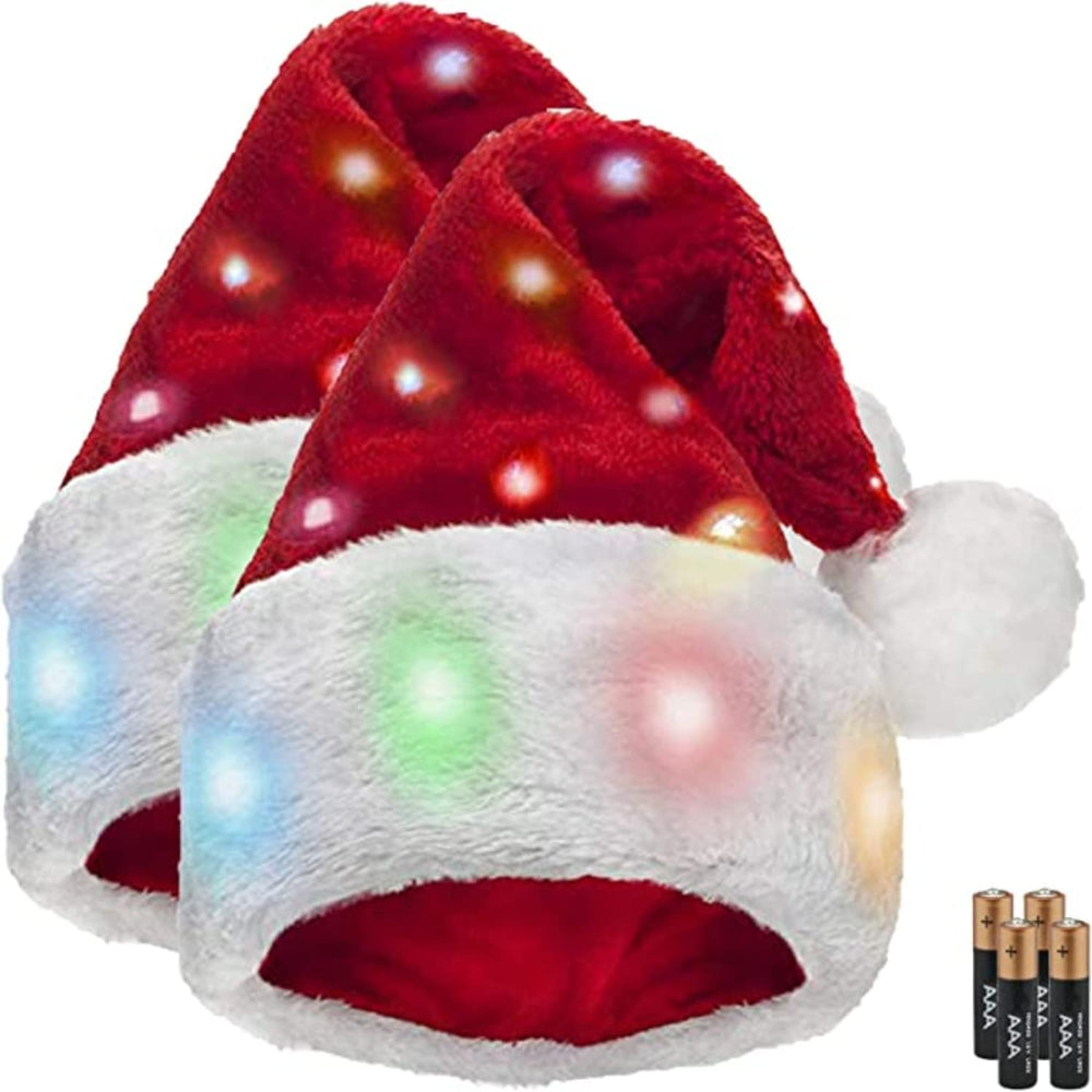 Winks Novelty plush Santa hat pack 2, front view, cozy festive headwear for all ages.
