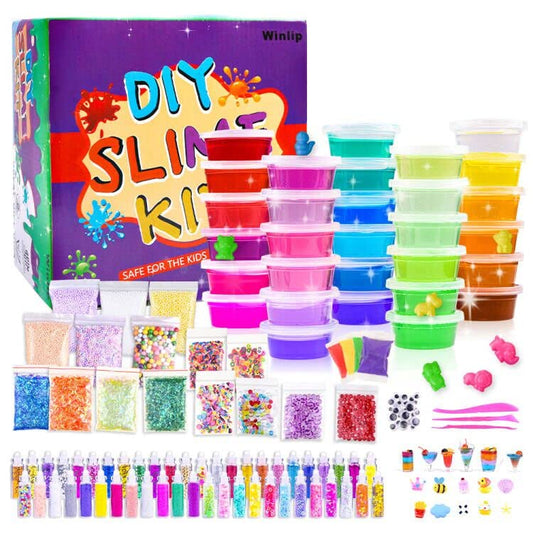 WINLIP slime kit packaging shows comprehensive 135-pack set for gifting and storage