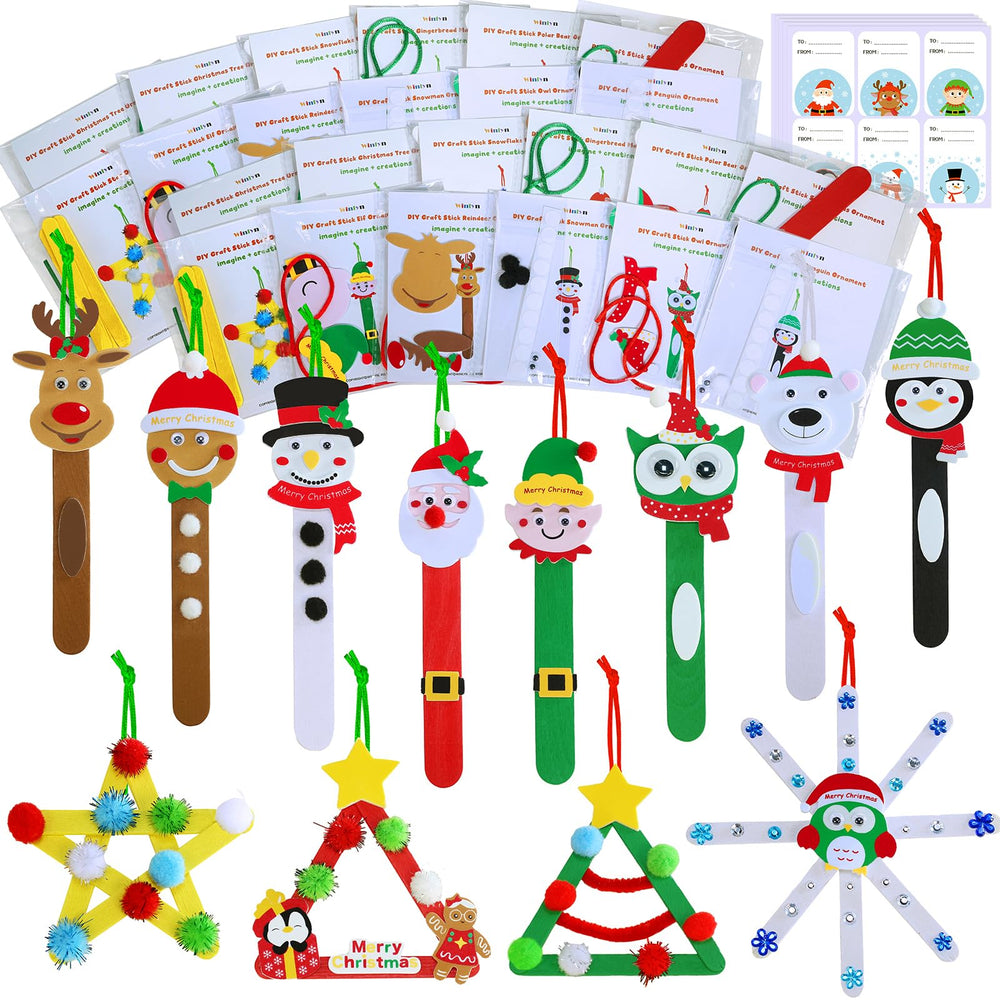 Winlyn 24 Sets Christmas Craft Kit with popsicle sticks for easy holiday ornament making at home