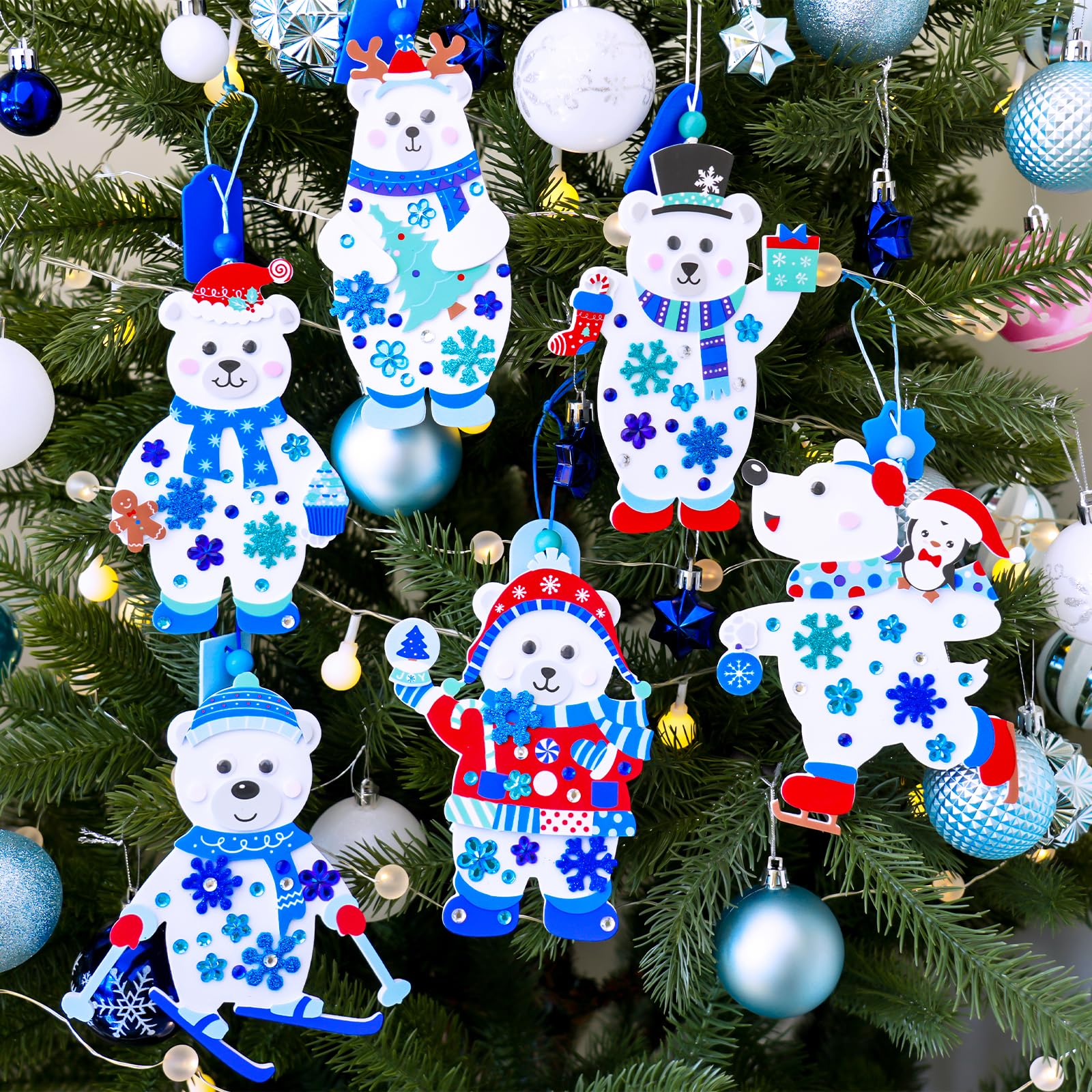 Winlyn assembled polar bear ornament ready to hang on trees or walls.
