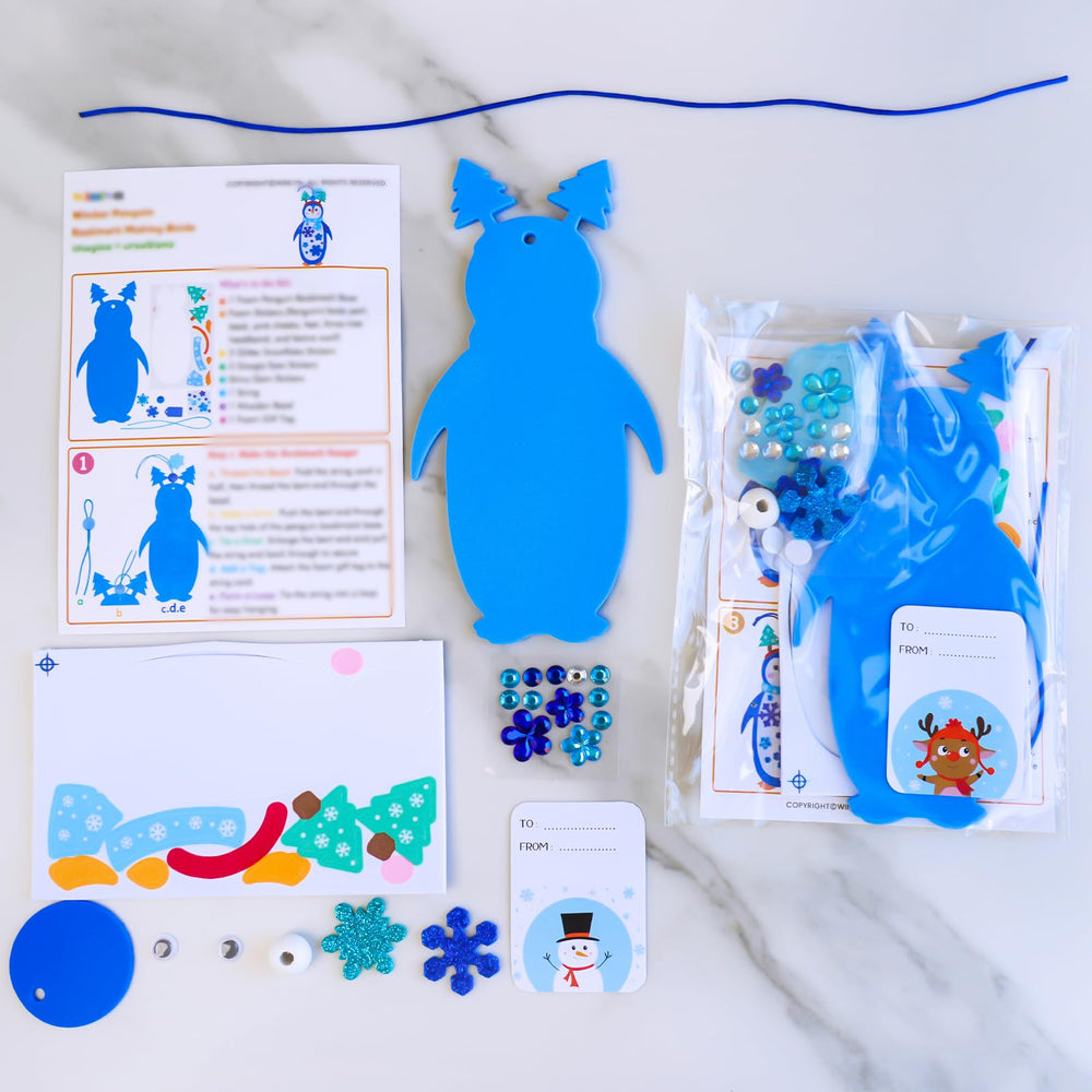Winlyn bead, cord, and tag pack completes penguin ornaments.