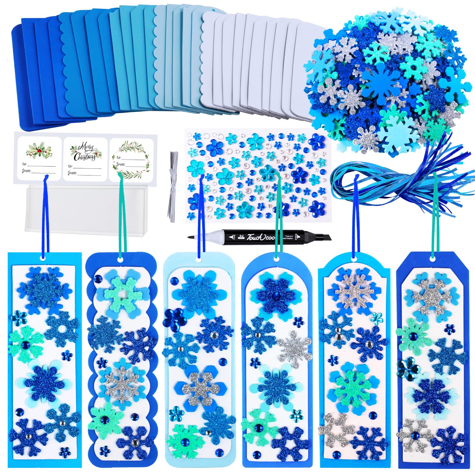 Winlyn Christmas craft kit packaging shows blue bookmarks for kids' projects.