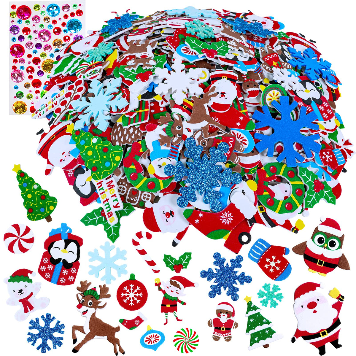 Winlyn Christmas foam stickers featuring characters for festive cards and crafts