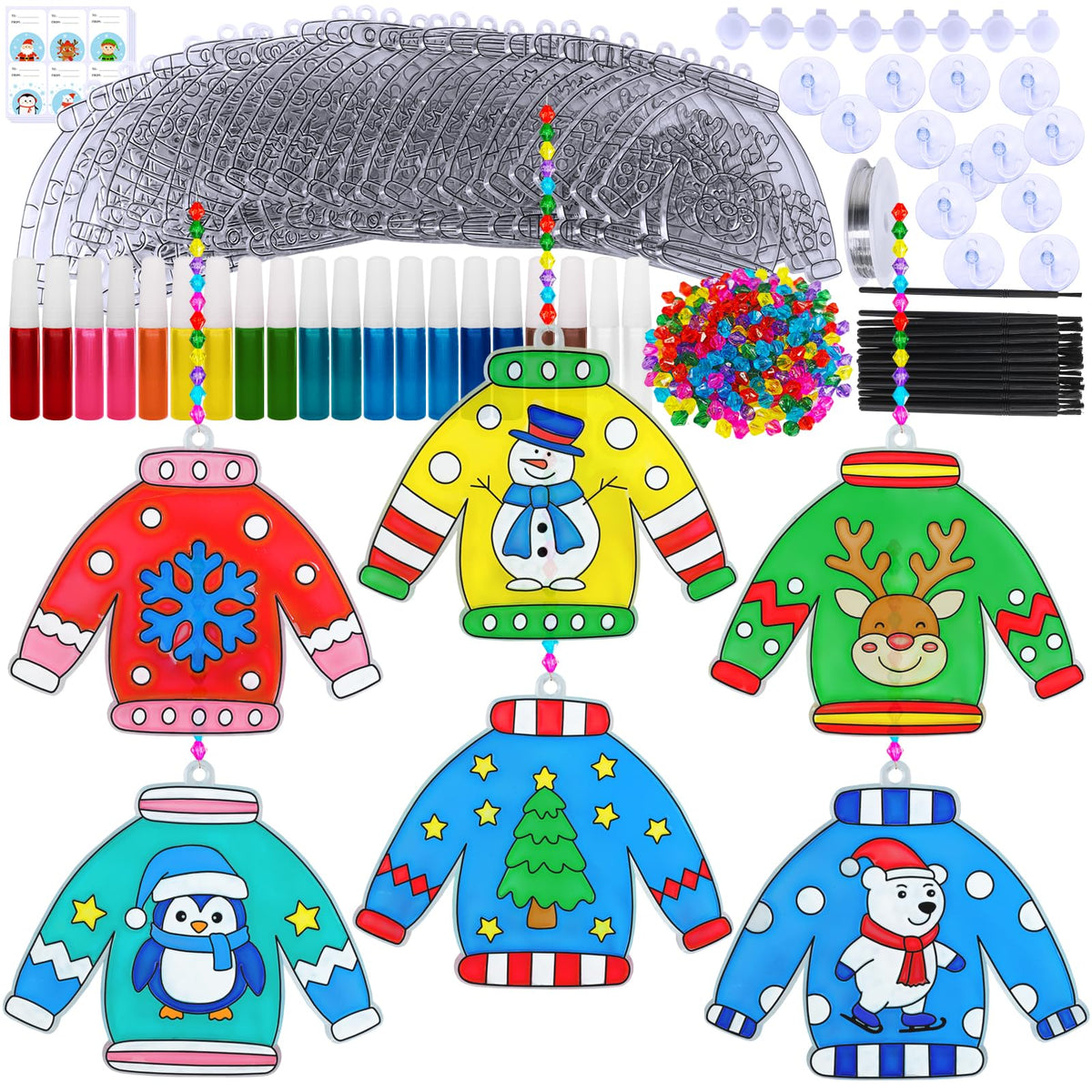 Winlyn Christmas Ugly Sweater Suncatchers kit packaging glows with festive potential for windows