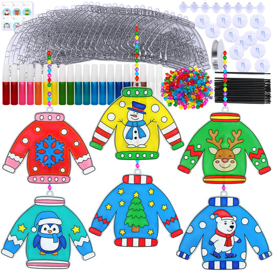 Winlyn Christmas Ugly Sweater Suncatchers kit packaging glows with festive potential for windows