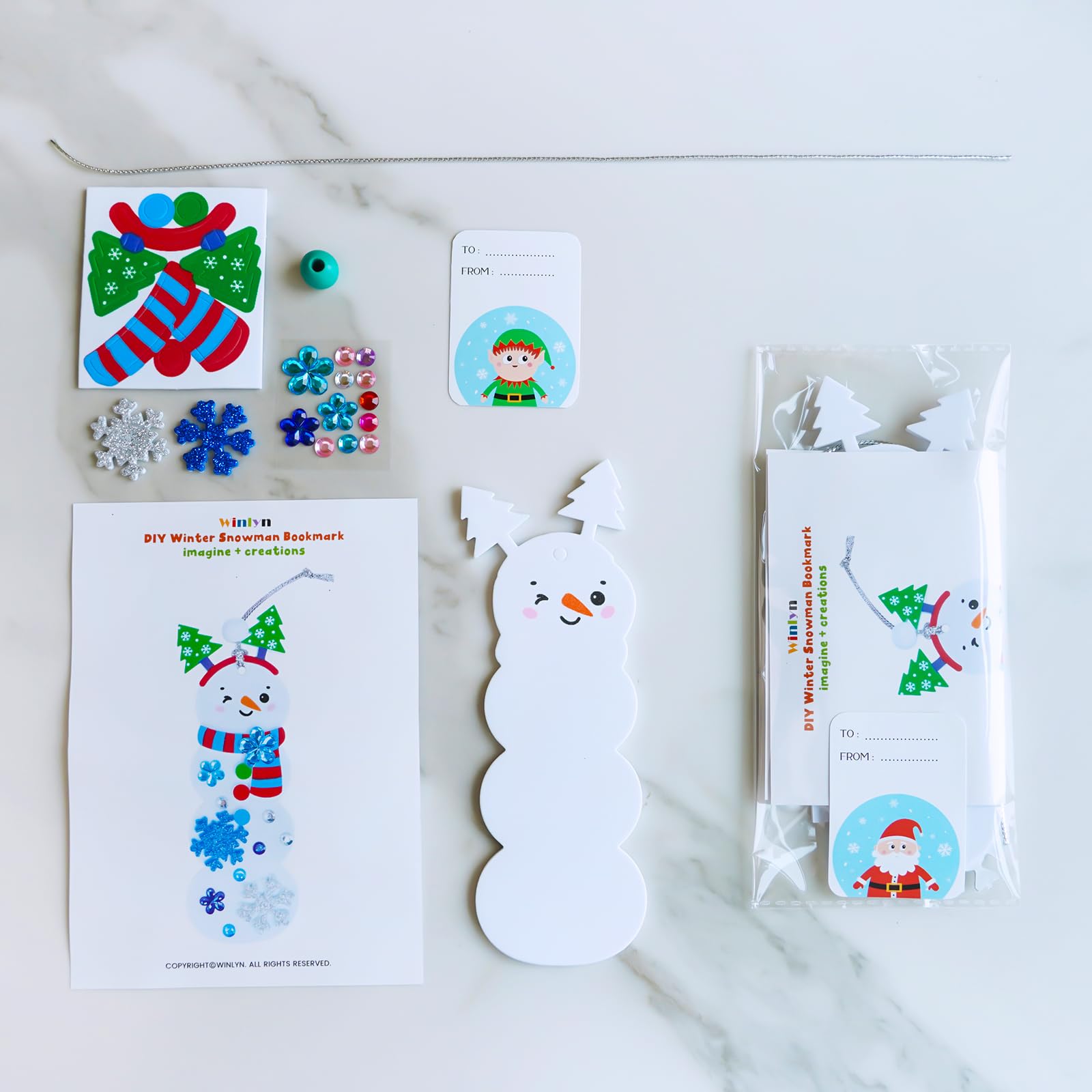 Winlyn glitter snowflake stickers add sparkle to festive bookmarks.