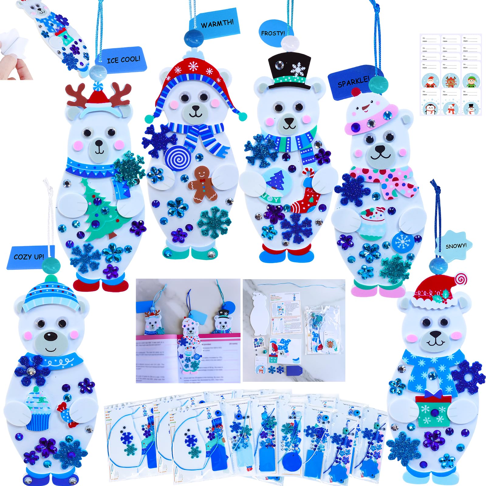 Winlyn polar bear bookmark kit with white foam base, ready for sticker decorating.