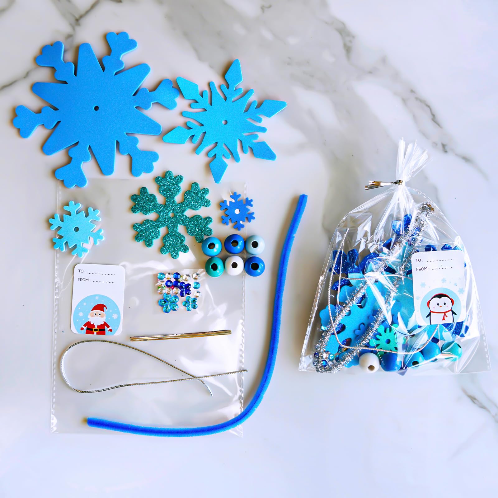 Winlyn winter color beads add sparkle to each snowflake ornament