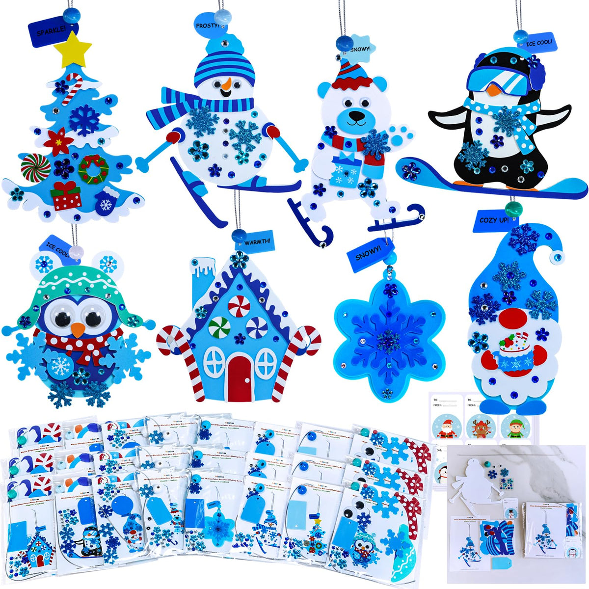 Winlyn Christmas tree ornament kit with easy-to-use stickers for kids.
