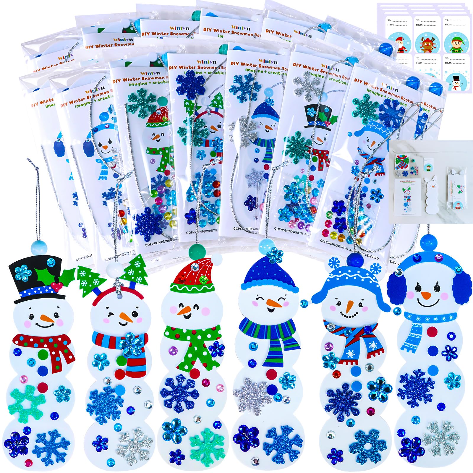Winlyn snowman bookmark base for kids crafts, easy holiday classroom activity.