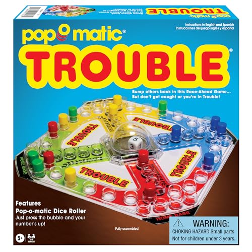 Trouble game board close-up highlighting retro artwork and fast-paced play.