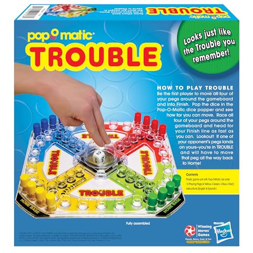 Colored Trouble pegs for 2-4 players ready to race around the board.