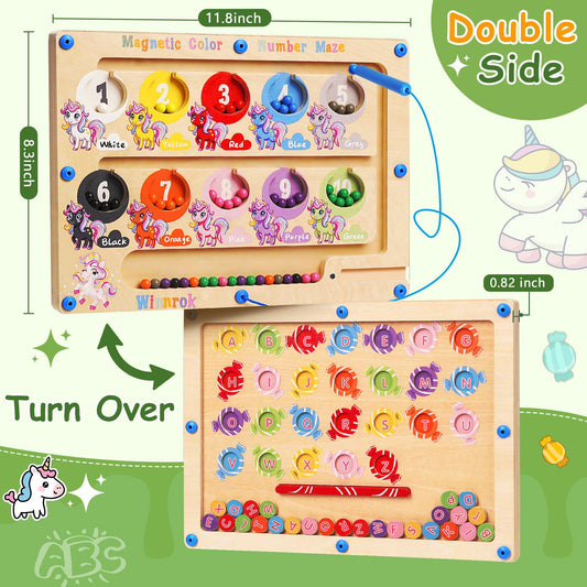 Winnrok alphabet board color maze supports letter recognition and color matching.