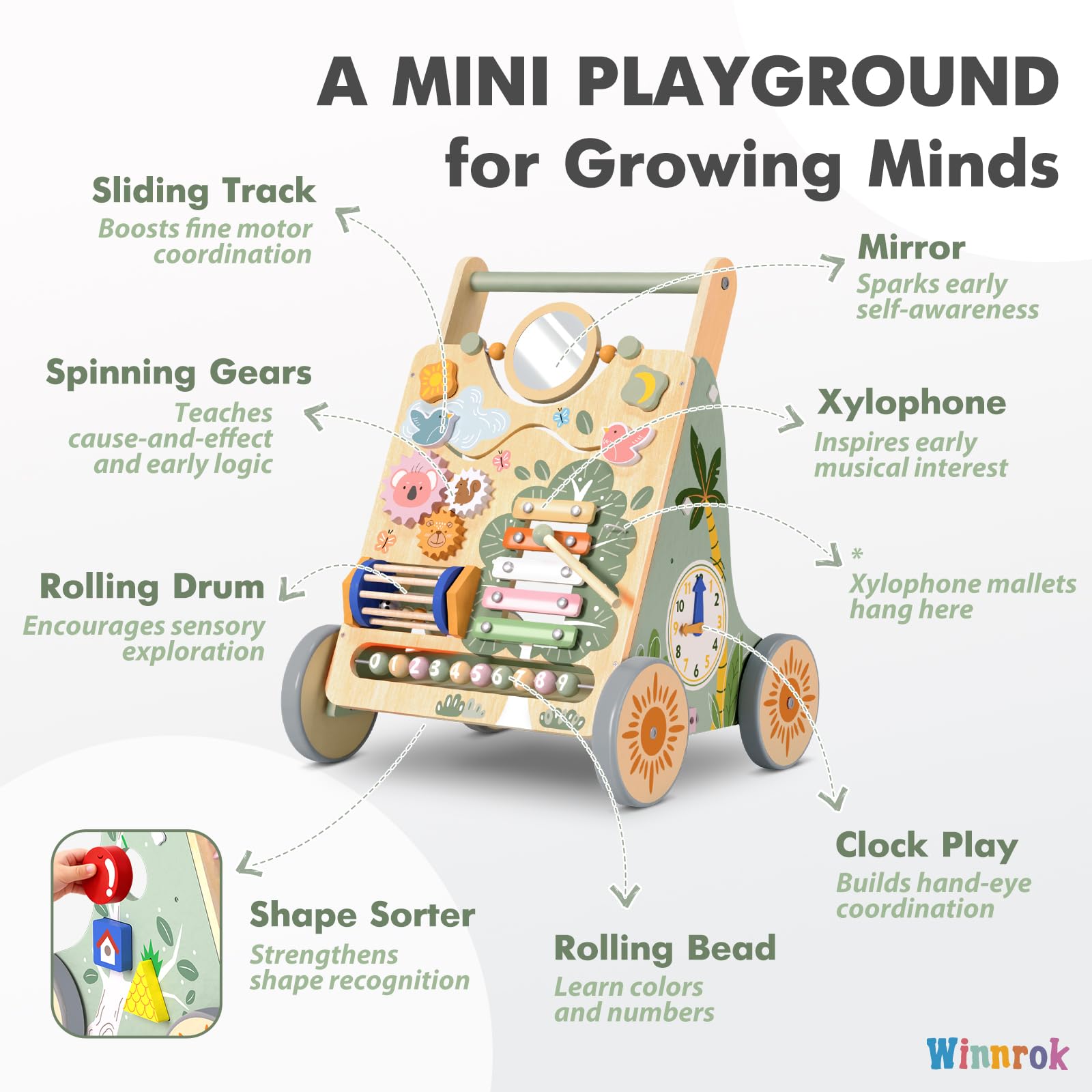 Winnrok height-adjustment feature grows with your baby for comfort.