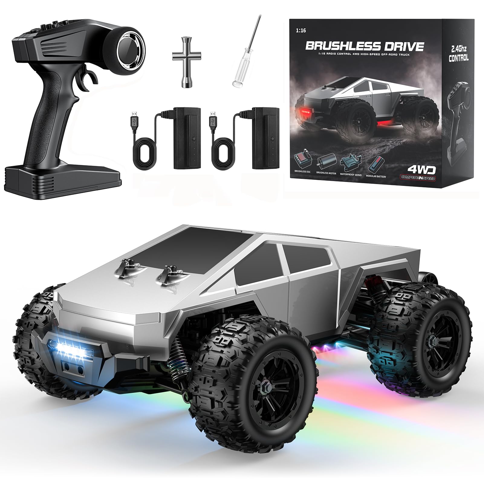 Winproper 1/16 brushless RC car front view for fast all-terrain action