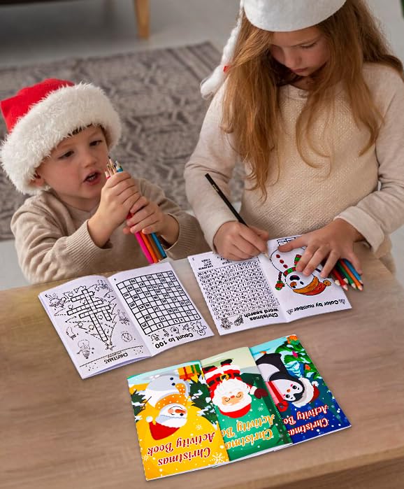 Winrain holiday activity books include mazes and coloring pages for creative winter fun.