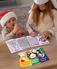 Winrain holiday activity books include mazes and coloring pages for creative winter fun.