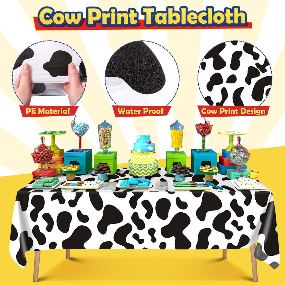 Winrayk cow-print tablecloth enhances the birthday table display