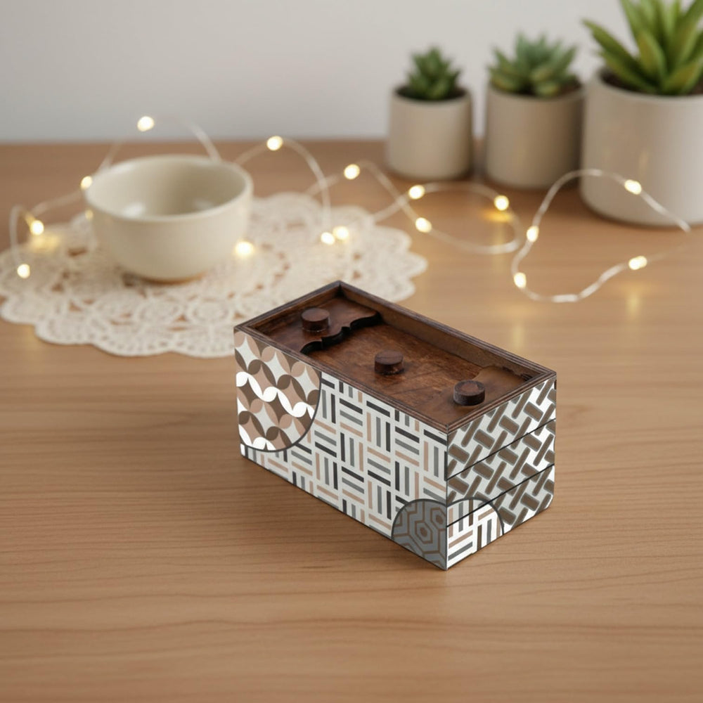 Winshare Enigma Decode in hand demonstrates portable puzzle box