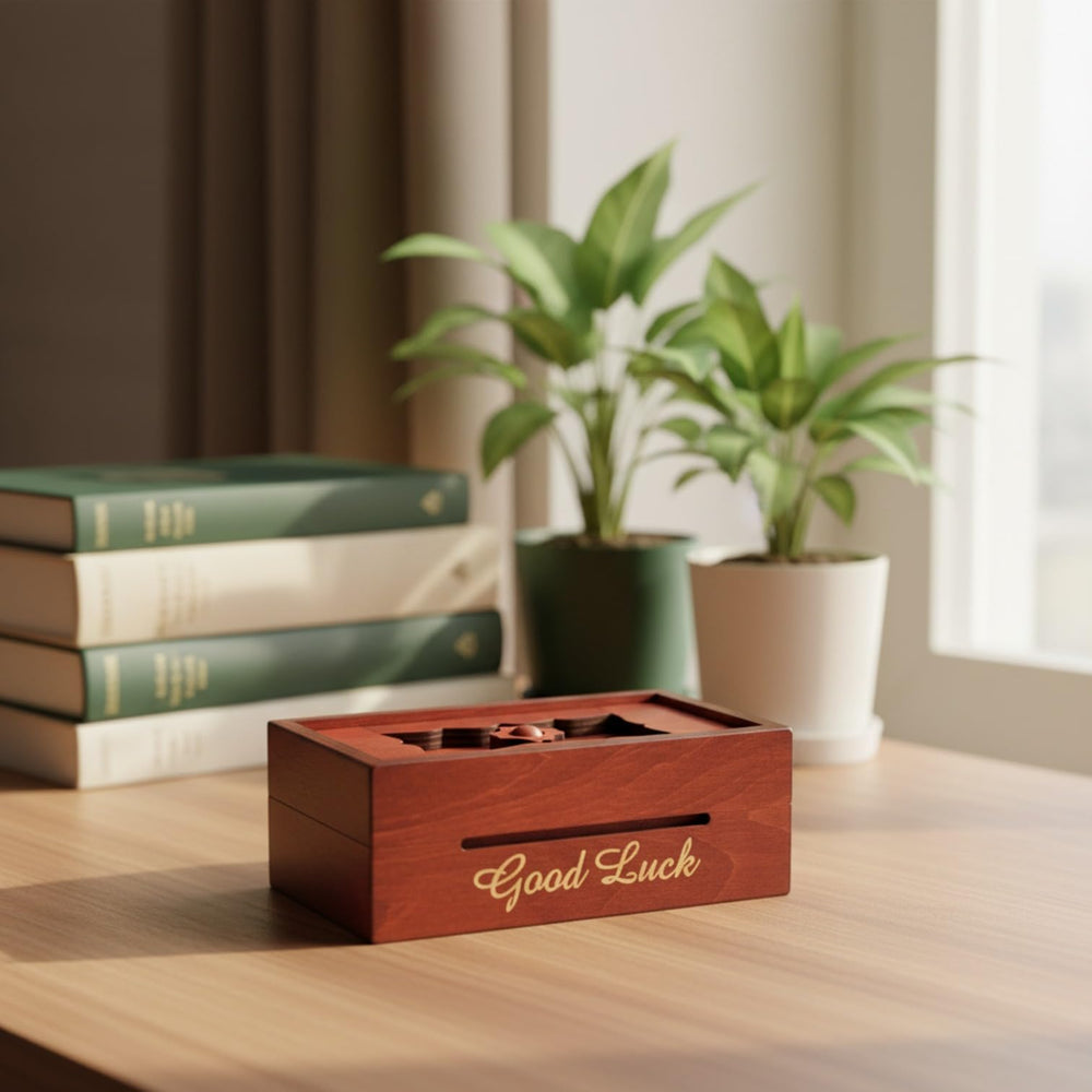 Winshare Good Luck Puzzle Box walnut finish texture