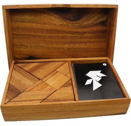 Winshare Logic Tangram Set wooden box featured for sturdy storage during travel.